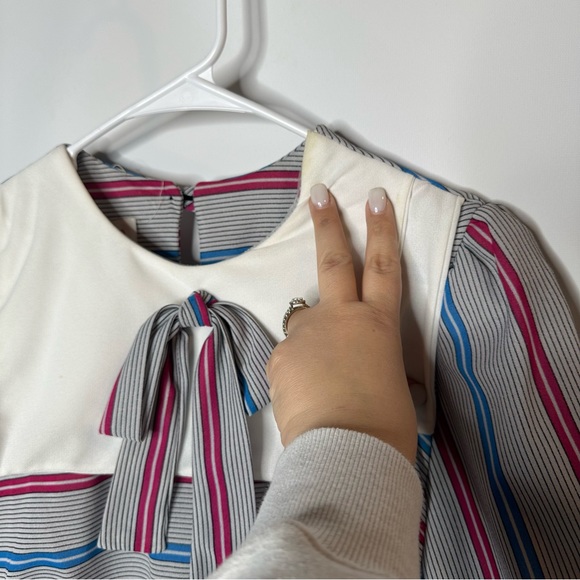 Vintage 80s, Striped Midi Dress, Sailor Collar, Gathered Waist,  Size MEDIUM - Picture 5 of 10